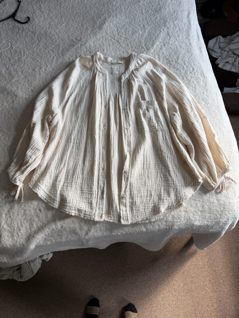 aerie Soft Cream Striped Gauze Button-Front Top